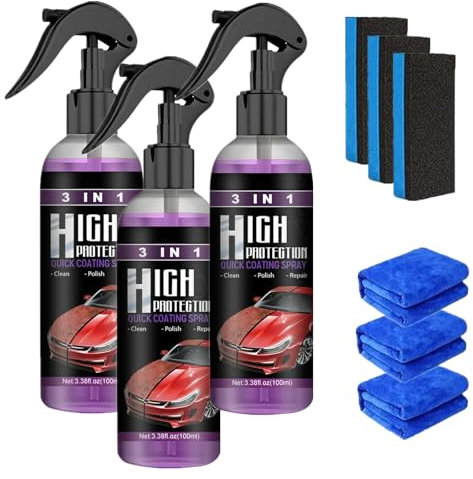 3 in 1 High Protection Spray, 3-in-1 hoher schutz schnelles auto-beschichtung spray, Auto Politur, Multi Functional Coating Renewal Agent (3 Stück)