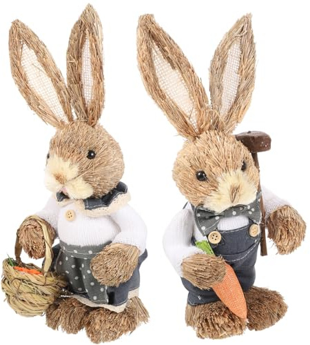 Ciieeo 2 Piezas De Conejitos De Pascua De Pie Pareja De 35 Cm Figura De Conejo De con Zanahoria Escultura De Animal Tejida Conejos De Pascua Estatuas De Mesa para Decoración De
