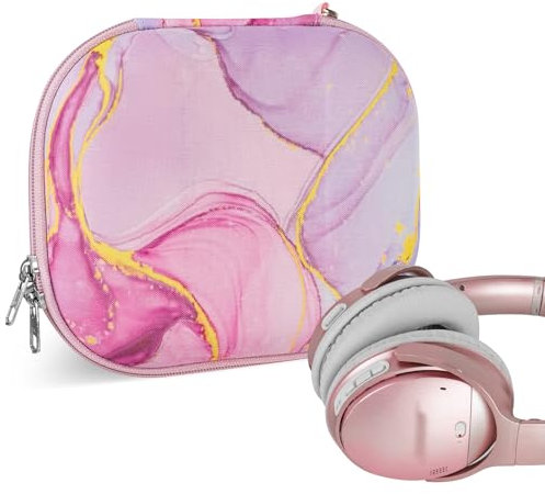 Geekria NOVA Headphones Case Compatible with Bose QC Ultra, QuietComfort 35 II, QC45, QC25, QCSE Case, Replacement Hard Shell Travel Carrying Bag with Cable Storage (Pink Marble)