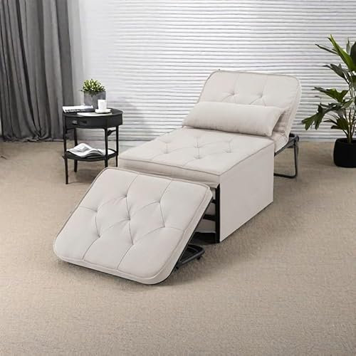 Eloklem Schlafsessel Klappsofa mit Schlaffunktion 4-in-1-Multifunktions-Schlafsofa montagefreier Schlafsessel mit Verstellbarer Rückenlehne, atmungsaktives Ottoman-Bett aus Leinen (Weiß)