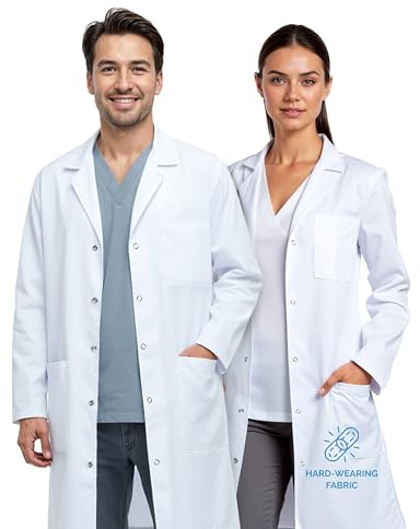 Parker Button Blouse médicale unisexe pour femme & homme, poches poitrine & hanches, coupe classique, fermeture à boutons-pression (M)