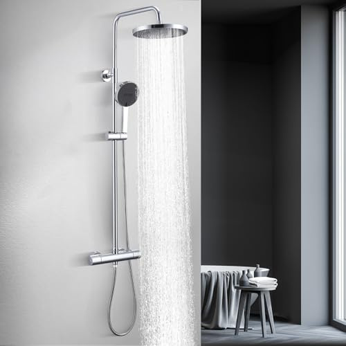 HOMELODY Duschsystem mit Thermostat Chrom - 2026 Upgrade Edelstahl Duscharmatur Komplettset mit 3 Strahlarten Handbrause & 25cm Kopfbrause - Regendusche Duschset für Modernes Badezimmer Duschgarnitur