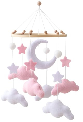 Fangssiy Jouet Mobile pour Lit Bébé,Mobile Nuage Jouet de Lit Bébé | Décorations Apaisantes en Felt pour Chambre Fille Garçon
