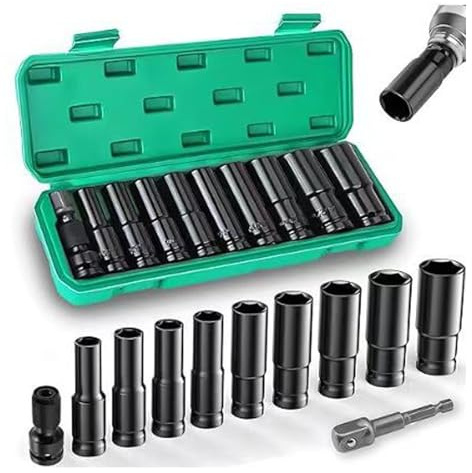 Enchufe profesional de 11 piezas de grado de impacto con marcado de tamaño para una identificación rápida en trabajos mecánicos, enchufe resistente de 10 a 24 mm para reparación de automóviles