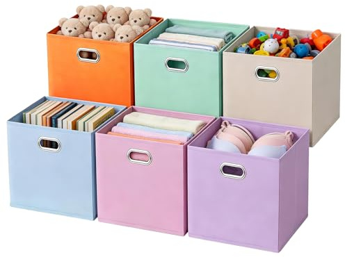 lompyeu Förvaringslådor 30*30*30 cm, set med 6 förvaringslådor Vikbara | Kallax-lådor för Kallax-hylla | Stofflådor med metallhandtag | Färgkodade organizers för barnrum
