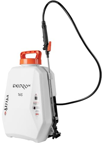 Dnipro-M 16S Pulverizador Mochila Eléctrico 16 litros 12V 8Ah, Presión 4 Bar, Pantalla Digital, Lanza Telescópica Acero Inoxidable, Manguera 112cm, 6 Boquillas, Jardín Profesional