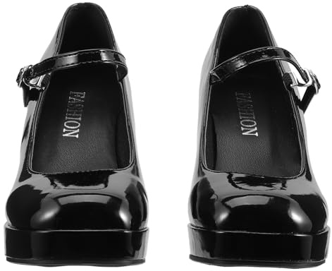 ifundom Zapatos de Tacón Alto para Mujer Tacones Negros de Cuero con Correa Ajustable Tacones Gruesos Estilo Clásico Talla 39 Calzado Elegante para Oficina y Fiestas