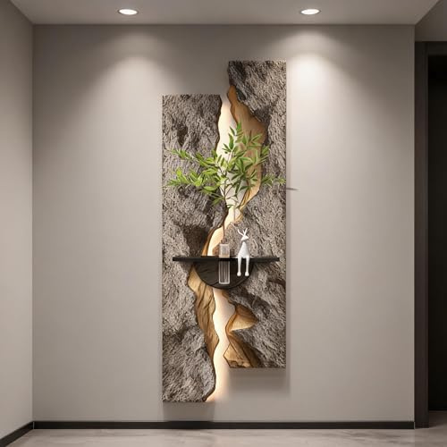 Quadro 3D LED Arenaria, Scultura da Parete Paesaggio Moderno, Rilievo con Vaso Idroponico, Decorazione da Parete Luce Calda per Soggiorno, Camera, Appartamento, Negozio(C,40x120cm/15.75x47.24in)