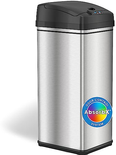 iTouchless 49 Litre Stainless Steel Automatic Dustbin with Odour Control System, Big Lid Opening Sensor Touchless Kitchen Wastebin (Base Version - No AC Adapter)
