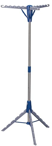 Household Essentials 5009-1 Collapsible Portable Indoor Tripod Clothes Drying Rack for Hanging Laundry | Silver and Blue Medium