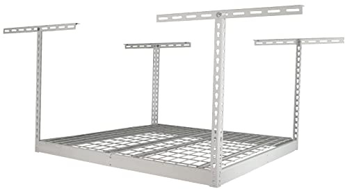 SafeRacks Overhead Garage Storage Rack - Heavy Duty Racks for Garage with 250 lb Capacity, Easy Garage Shelving, Adjustable Storage Rack, Ceiling Mount Storage Shelves 4x4 White (24-45)
