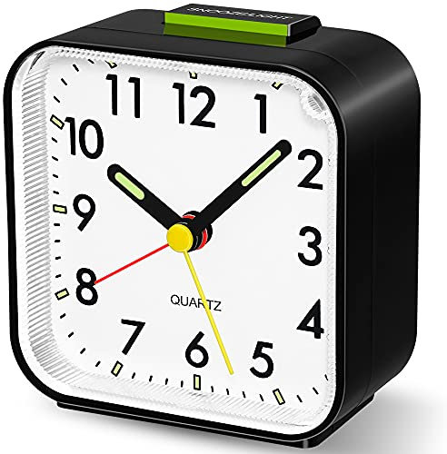 Neucox Battery Alarm Clock Bedside Non Ticking Silent Desk Clock Simple Table Analogue Clocks Nightlight Luminous Hands for Bedrooms Office Outdoors Heavy Sleepers