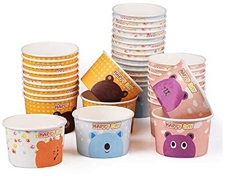 Sonwaha Eisbecher Pappe Bunt - 40 Stück Einweg 120ml Eisbecher für Party, Familie, Camping, Weihnachten