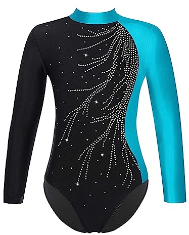 ranrann Enfant Fille Justaucorps Gymnastique Strass Manche Longue Leotard Tenue Patinage Danse Costume Spectacle 5-16 Ans