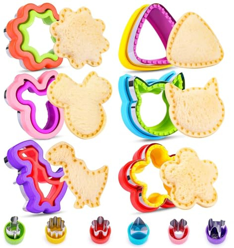 12 Pack Sandwich Cutter and Sealer Set Crustable Bread Decruster DIY Cookie Stamps Mold Vegetable Fruit Cutters Shapes for Kids Back to School Bento Box Accessories