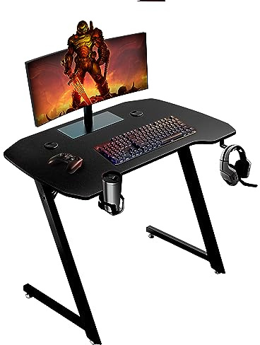 Baroni Home Scrivania Gaming per Computer Ergonomica con Supporto e Gancio Cuffie e Porta Bicchiere, Tavolo da Gioco in MDF e Acciaio, 100x60 cm