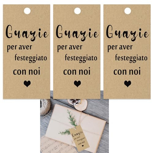100PZ Etichette kraft grazie etichette per tua festa, Etichette Cartellini Bigliettini Bomboniera Battesimo matrimonio, battesimo,etichette regalo etichette kraft etichette,Prima Comunione