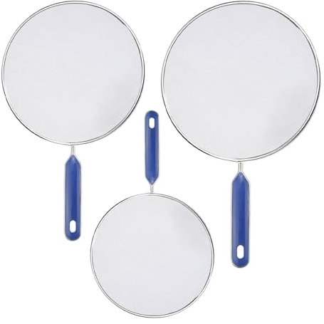 RYAN 3 Pezzi Paraschizzi Cucina Acciaio Inox Pannello Paraschizzi Cucina con Manico 19 cm 25 cm 29 cm per Molte Padelle Lavabile in Lavastoviglie