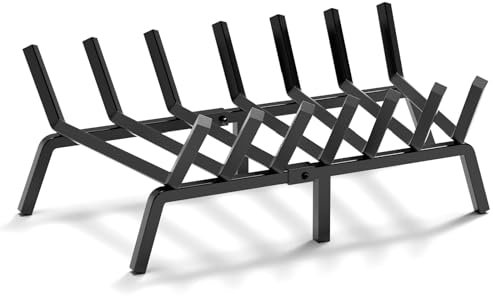 SNOGSWOG 24 Fireplace Grate, Solid Steel Firewood Burning Rack, Heavy Duty Fire Grates, Matt Black Fireplace Rack, 7-Bars Fireplace Log Grate Holder