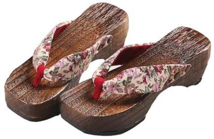 Mujer Tradicionales Japonesas Zuecos Zapatillas,Talón Chanclas Estilo Japonés de Dos Dientes Madera Zapatillas,Tradicionales Japonesas Zuecos Zapatillas(Size:EU 37,Color:Rosa)