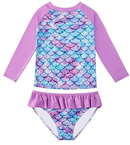Badeanzug Mädchen 2-Teilige Uv Badebekleidung Kinder Lange Ärmel Stoffdruck Schwimmanzug Uv Shirt Mädchen 5-6 Jahre