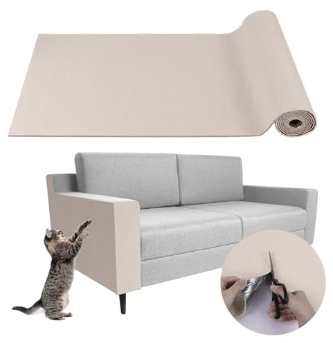 Tapis griffoir pour Chat adhésif Tapis grattoir Protection canape Chat Anti Griffe (Beige, 40×200cm)