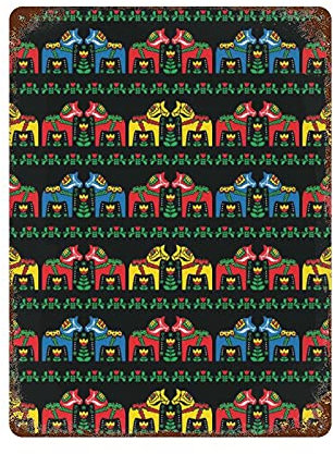 Targa in metallo con motivo folk svedese Dala Horse Folk, decorazione da parete vintage da appendere alla parete, per casa, cucina, giardino, 39,9 x 30 cm