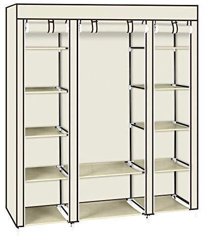 Bonnlo Armoire Tissu avec Penderie et Étagères,Stable,Armoire Penderie,150x45x175cm,Spacieuse,Pliable,Beige