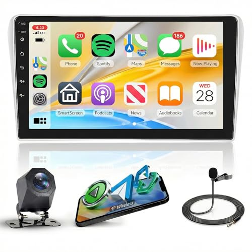 2G+64G Wireless Carplay Android 13 Autoradio 2 Din per Toyota Avensis 2003-2009 Autoradio da 9 Pollici con Android Navi GPS WiFi Mirror Link Bluetooth FM/RDS/DAB/OBD/DVR/EQ/SWC Telecamera Posteriore