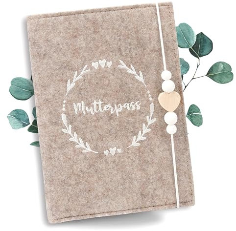 Minilino Premium Filz Mutterpasshülle - Hochwertiger stick auf Filz - Schwangerschaftsgeschenk (Filz Mutterpasshülle, beige)