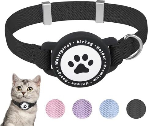 Airtag Katzenhalsband, Dehnbares Kätzchenhalsband mit Apple Air Tag Halterung, Leicht und Bequem, Ultra Elastische GPS Katzenhalsbänder für Katzen, Kätzchen und Welpen [Schwarz]
