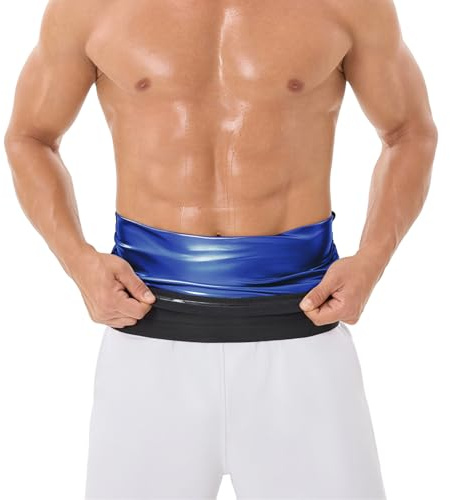 Donason Waist Trainer for Men Workout Slimming Sweat Belt Tummy Control Sauna Waist Trimmer for Weight Loss Body Shaper Fitness Gym Corset Back Lumbar Support Belly Fat Burner (XXL, Blue Inner)