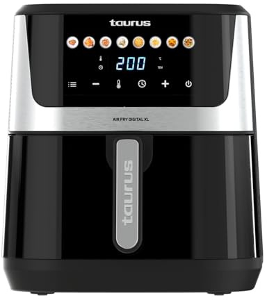 Taurus – Freidora aire Air Fry Digital XL | 1700W | 8L | 8 Programas | Pantalla táctil | Avisador Acústico | Cocción Uniforme | Libre BPA y PFOA | Asa toque frío | Recetario online
