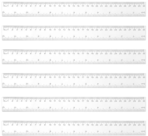 Linjal 30 cm, 6 stycken plastlinjaler transparent linjaler set med metrisk och tum skala precision rakt mätverktyg linjaler för skola, kontor, hem