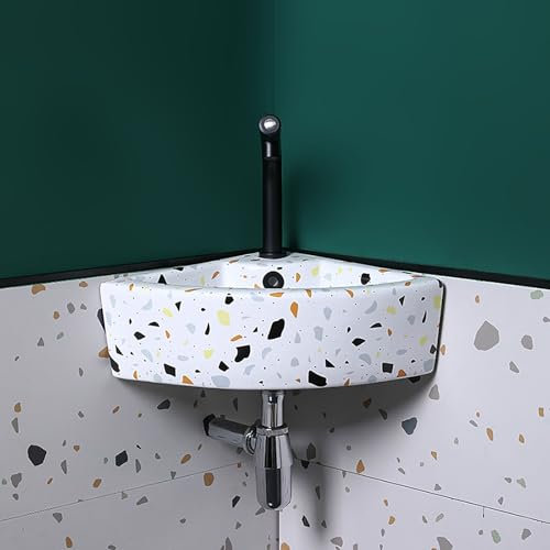 HADECOLL Petit Lavabo d'angle en Céramique, Meuble-Lavabo d'angle Mural, Lavabo Simple, Lavabo Compact en Céramique, pour Petits Espaces, Couleur Unique (17,1 Po/43,5 Cm)