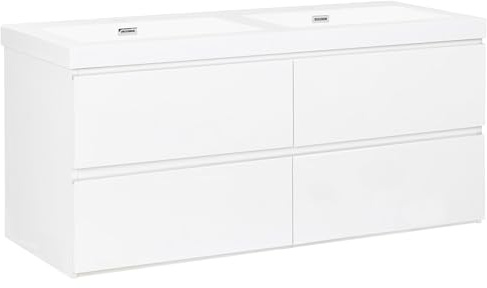 Beliani Mueble de Pared para baño con Doble Lavabo de MDF 4 cajones 120 x 46 cm Blanco Cardiel