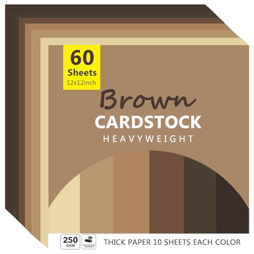 Wonninek 60 ark brun serie kartong 250 gsm, 30,5 x 30,5 cm korttillverkning tillbehör, kortpaket tungvikt kartong för konst och hantverk, scrapbooking
