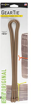Nite Ize Original Gear Tie, Reusable Rubber Twist Tie, 24-Inch, Coyote, 2 Pack, Made in the USA (GT24-2PK-29)