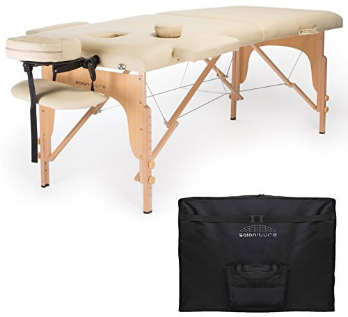 Saloniture Professional Portable Folding Massage Table with Carrying Case - Cream