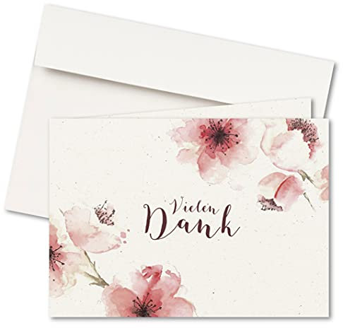 20er Set Dankeskarten & Umschläge, Klappkarten, Format A6, Motiv: Kirschblüten, Hochzeit, Geburtstag, Jubiläum (20er Set)