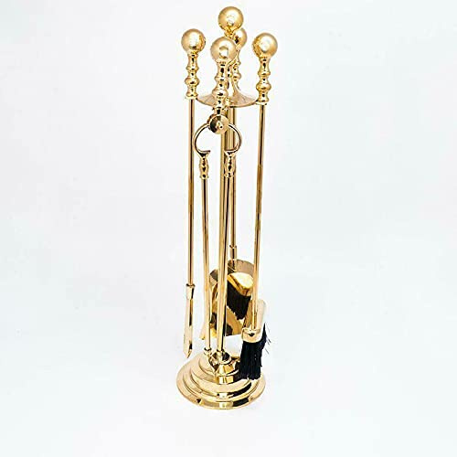 artissimo Ofenbesteck Kaminbesteck 5 teilig Gold Messing Massiv Höhe :73 cm Kaminzubehör Antik Stil Barock Jugendstil Kamingarnitur 80350B