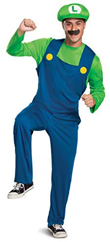 Super Mario Bros. Luigi-kostym för vuxna, officiellt licensierad av Disguise, bekväm passform och detaljerad design, M 38 till 40