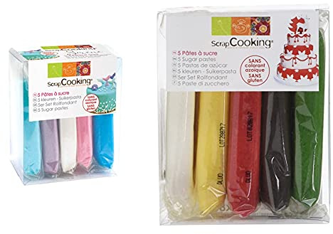 SCRAP COOKING Pâte à Sucre Sirène Bleu Clair/Parme/Blanc/Rose/Bleu 5 x 80 g, 1 Unité & Set De 5 'pate À Sucre Noël' 5 X 80 G