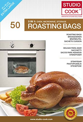 Studio Cook 50 x Bratbeutel 45 x 55 cm, 3 in 1, Braten, Dampfgaren & Aufbewahren, Inhalt 50 Stück, Größe Large 45 x 55 cm, bis zu max. 4,5kg MIKROWELLE GEEIGNET