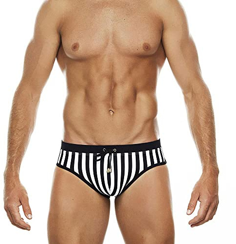 Baotung Slip da bagno da uomo, a righe, per sport acquatici, aderenti, strisce, XL