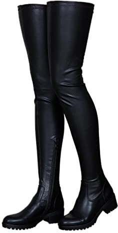 CRETUAO Cuissardes pour femme, bottes longues en daim extensible à talon épais pour femme,Black (no velvet),41 EU