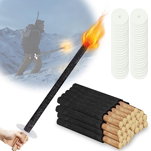 SWANEW 50 Stück Fackeln aus Natürlichem Wachs mit Handschutz, Brennzeit 45 min, Wachsfackeln mit Langem Griff für Draußen Nachtwanderung Lagerfeuer