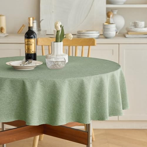 Decorelia Faux Linen Rustic Round Tablecloth for Coffee Table, Decorative Waterproof Outdoor Anti-Scratch Table Cloth Cover for Party, Wedding, Picnics, Patio(Round, 70 Inch(4-6 Seats), Sage Green)