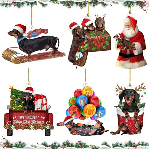 Julgransprydnad, julgransprydnad, 6 stycken tax julhängen med dubbelsidig, tax hängande akryl, juldekoration att hänga upp, juldekoration, julornament (A)