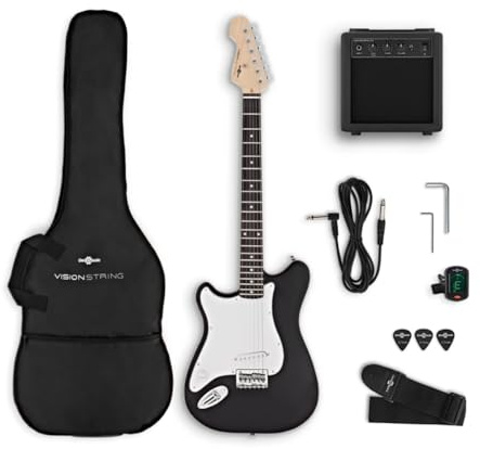 VISIONSTRING Left Handed Electric Guitar and Amp Starter Kit 4/4 Full Size Guitar for Beginner Black